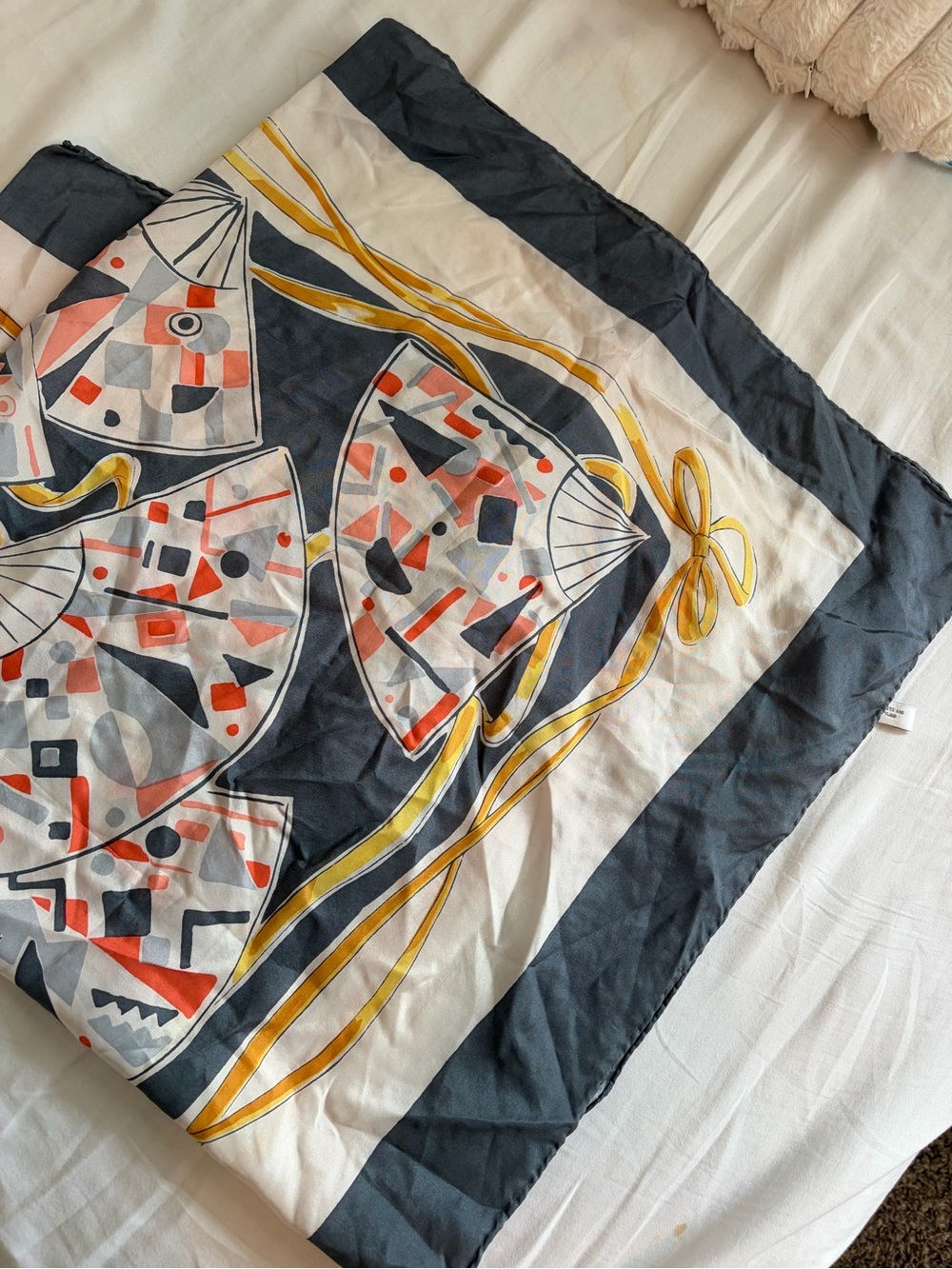 Vintage Karl Lagerfeld 100% Silk Scarf Parfums Lagerfeld Fan Print 33”